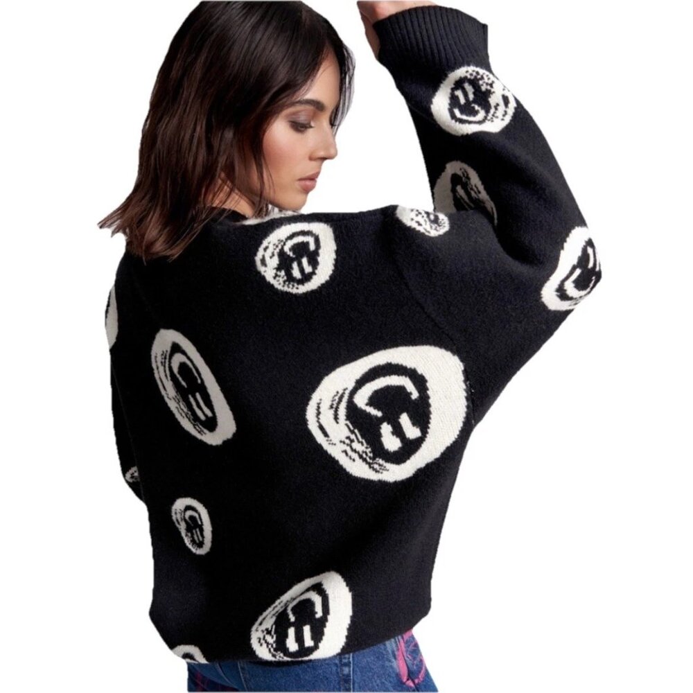 One Teaspoon Black and White "All Smiles" Oversized Knit Sweater Sz XXS - Picture 3 of 11